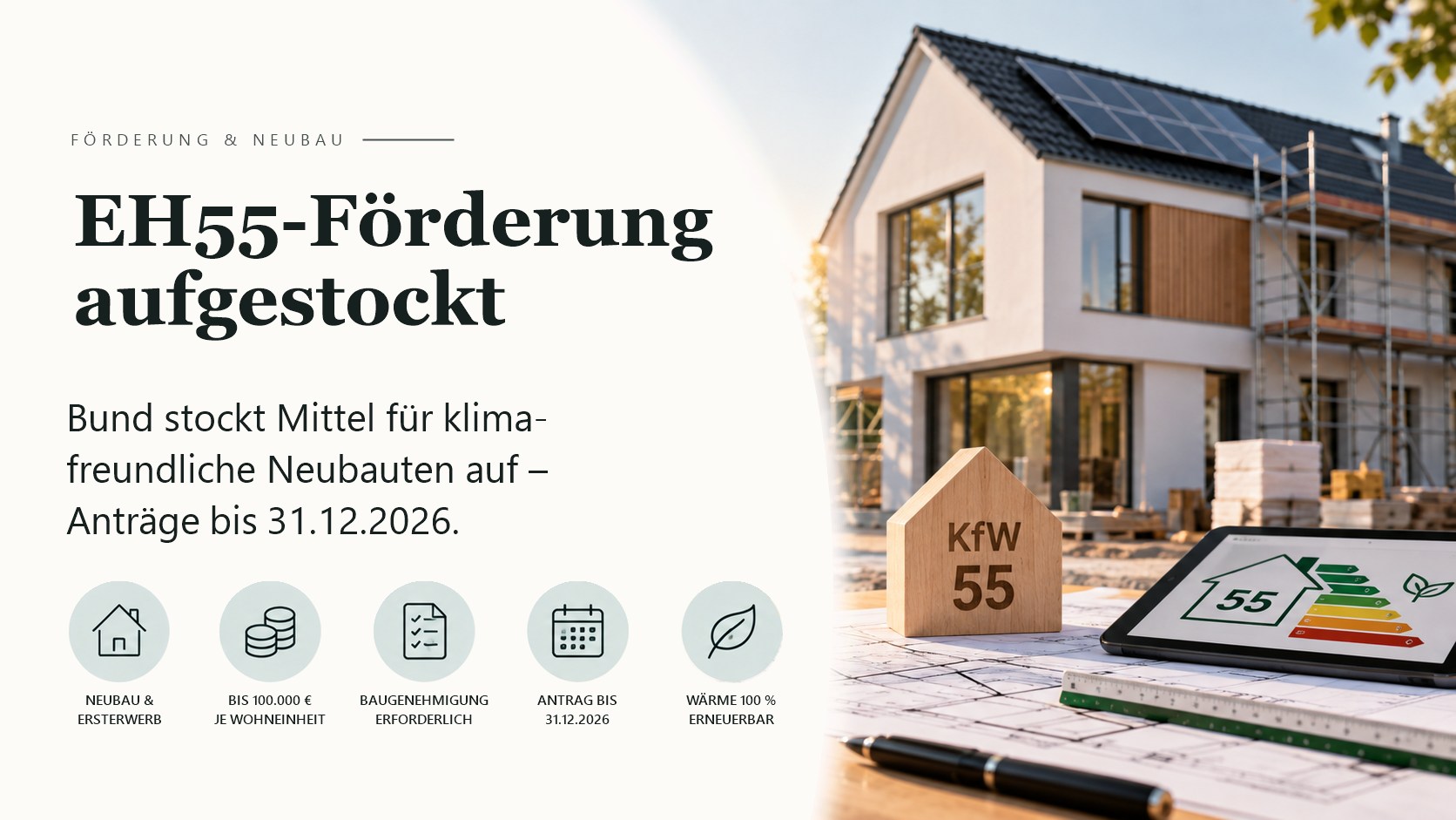 EH55-Förderung aufgestockt – Neubau im Effizienzhaus-55-Standard